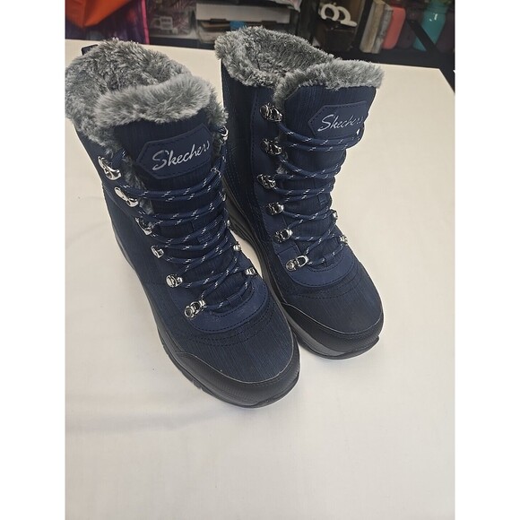 Skechers Women's Boots Size 6.5 Trego Winter Hiking Waterproof Blue Black Fur‎ - Picture 2 of 12